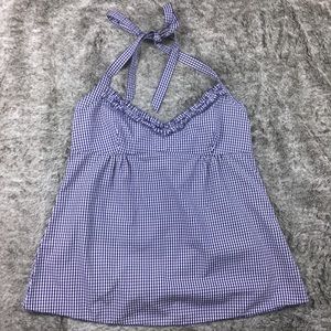 J. crew halter top white blue check print gingham